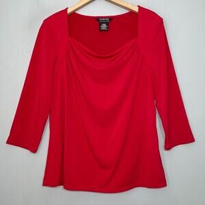 Classic Y2K Top Size Large Red Stretch Knit Drape Neck Going Out Office Siren